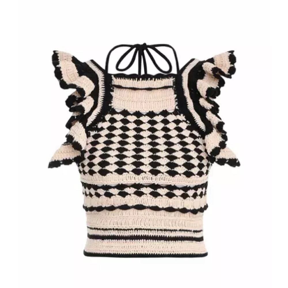 Zimmermann Crochet Crop Tank Top Anneke Halter Striped Shirt Blouse Cotton US 8 - Picture 5 of 10